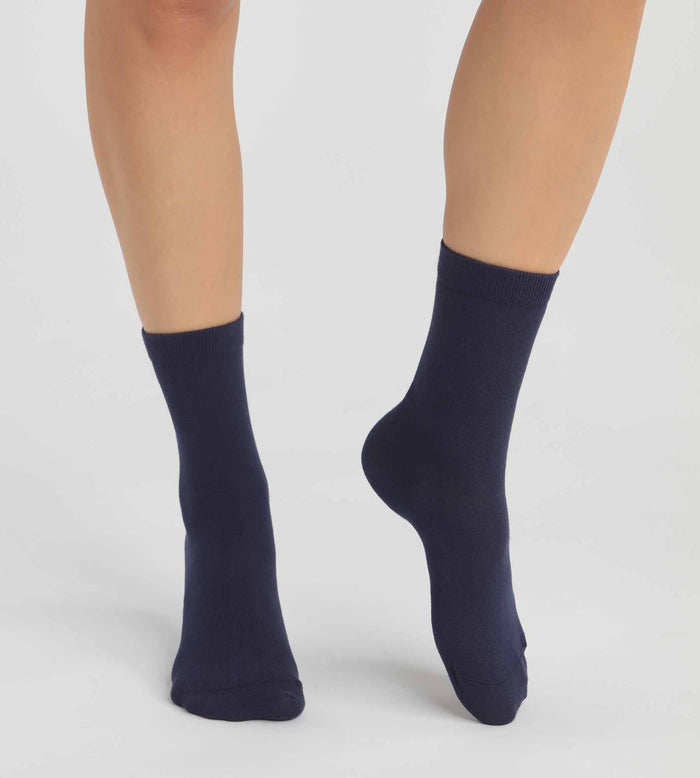 dim Lot de 2 paires de chaussettes femme en coton bio Bleu Marine Dim Good