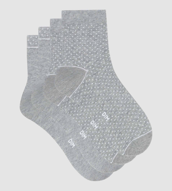 Dim Lot De 2 Paires De Chaussettes Femme En Coton Bio à Pois Gris Dim Good