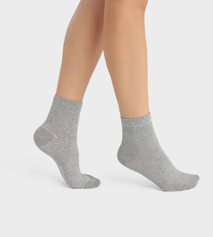 dim Lot de 2 paires de chaussettes femme en coton bio à pois Gris Dim Good