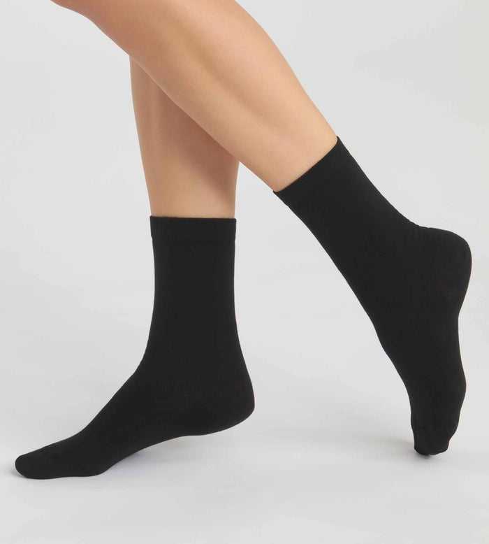 dim Lot de 2 paires de chaussettes femme en coton bio Noir Dim Good