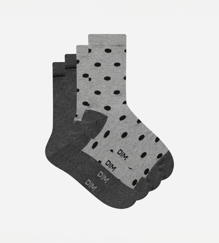 Dim Lot De 2 Paires De Chaussettes Femme Gris à Gros Pois Dim Coton Style