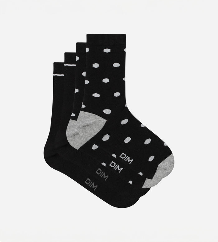 Dim Lot De 2 Paires De Chaussettes Femme Noir à Gros Pois Dim Coton Style