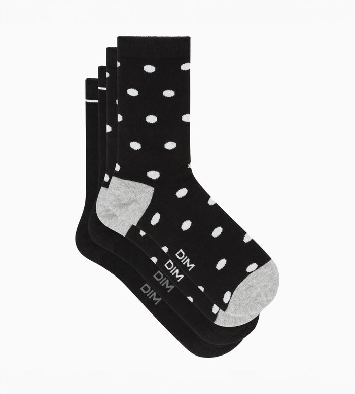 Dim Lot De 2 Paires De Chaussettes Femme Noir à Gros Pois Dim Coton Style