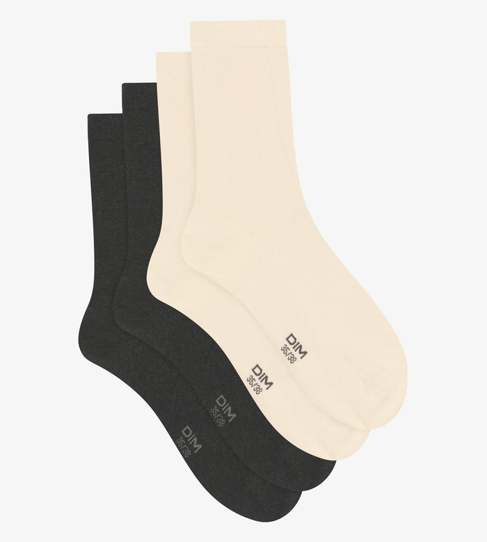 Dim Lot De 2 Paires De Mi-chaussettes Femme En Coton Ivoire Dim