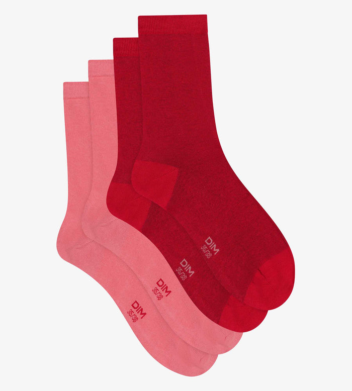 Dim Lot De 2 Paires De Mi-chaussettes Femme En Coton Rose Dim