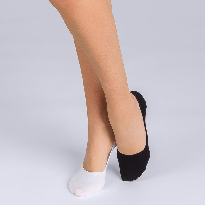 Dim Lot De 2 Protège-pieds Coton Noir Et Blanc Femme Basic Coton