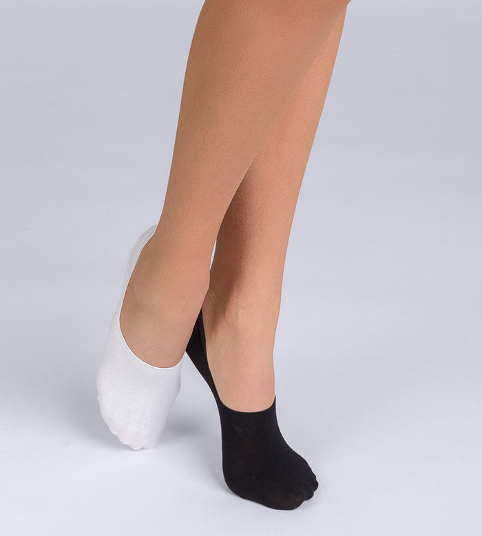 dim Lot de 2 protège-pieds coton noir et blanc Femme Basic Coton