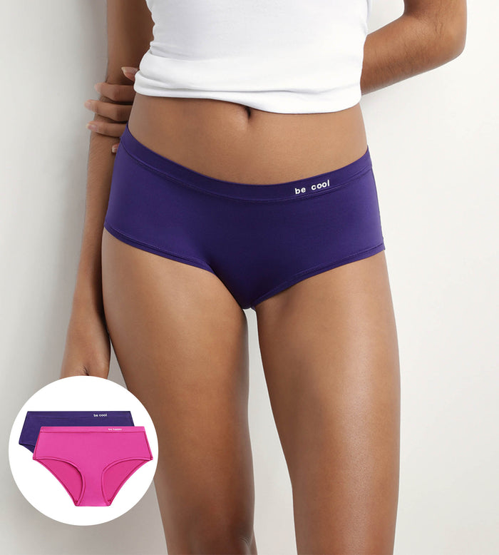 dim Lot de 2 shorties femme en microfibre Fuchsia et Violet Oh My Dim’s