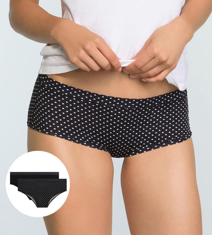 dim Lot de 2 Shortys Femme Noir Pois et Noir pour femme Body Mouv
