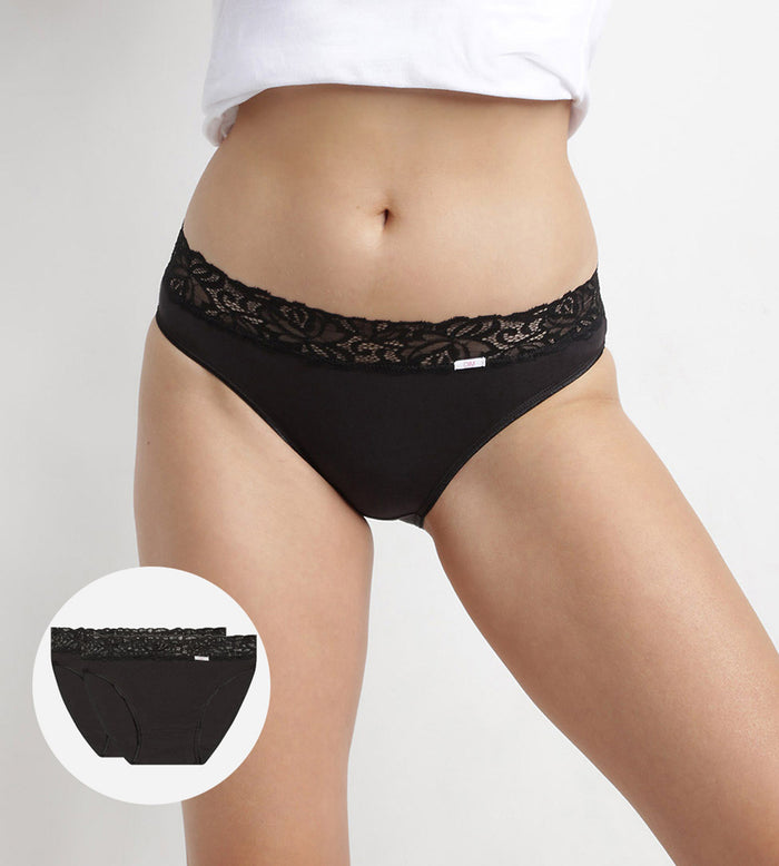 dim Lot de 2 slips noirs Coton Plus Féminine forme midi