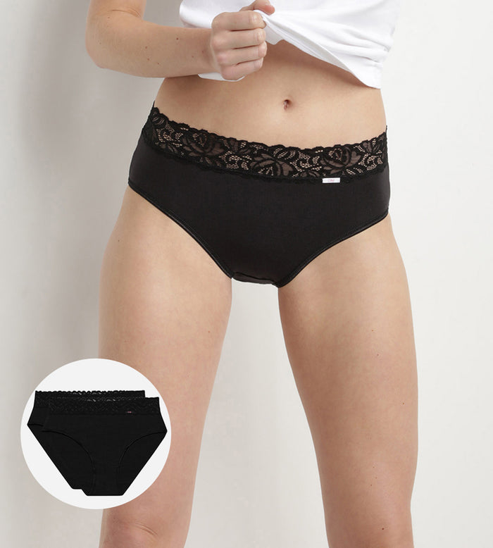 dim Lot de 2 slips noirs Coton Plus Féminine taille haute