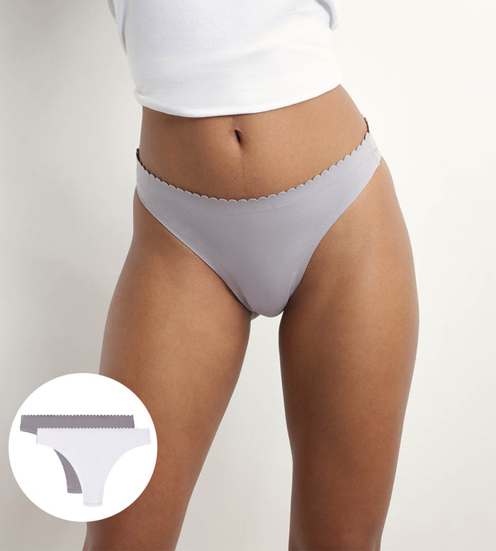 dim Lot de 2 tangas femme Gris et Blanc Body Touch Easy