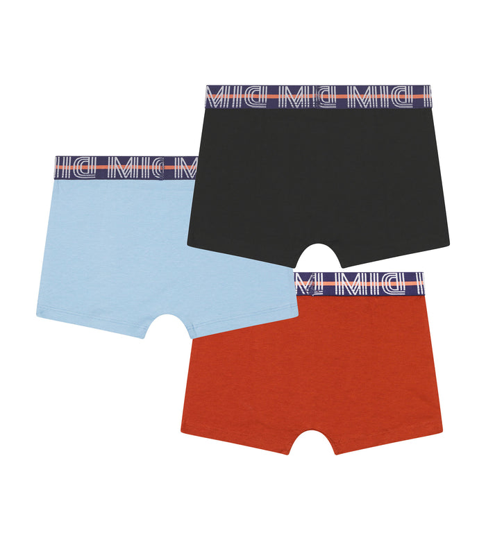 Dim Lot De 3 Boxers Garçon Bleu Rouge Ceinture Graphique Dim Coton Stretch