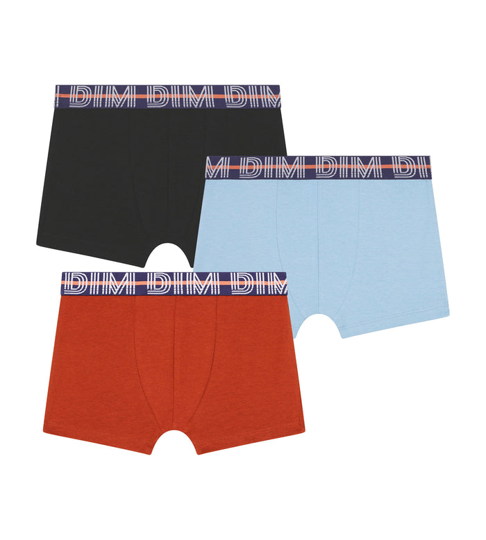 dim Lot de 3 boxers garçon Bleu Rouge ceinture graphique Dim Coton Stretch