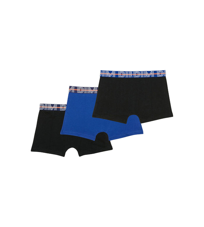 Dim Lot De 3 Boxers Garçon Coton Stretch Ceinture Contrastée Bleu EcoDim