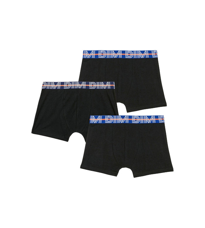 dim Lot de 3 boxers garçon coton stretch ceinture contrastée Noir EcoDim