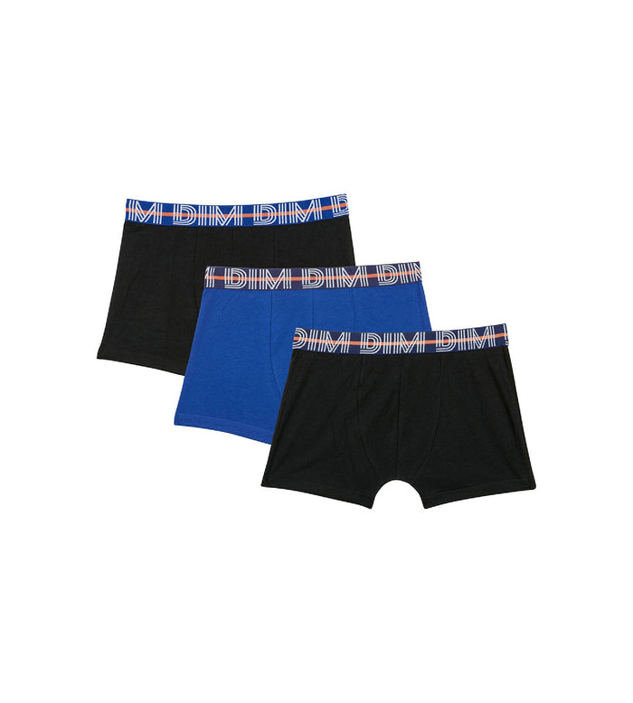 dim Lot de 3 boxers garçon coton stretch ceinture contrastée Bleu EcoDim