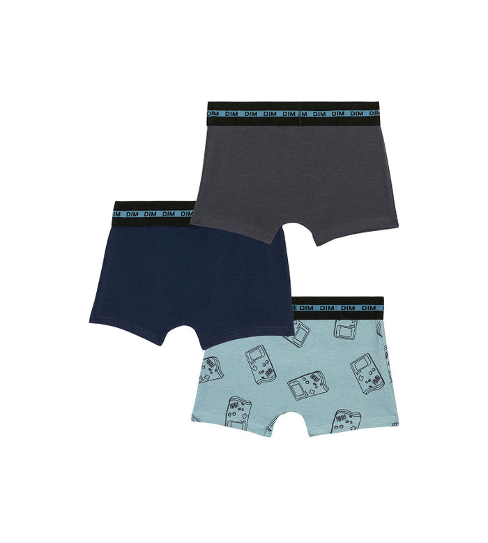 Dim Lot De 3 Boxers Garçon Coton Stretch Motif Gameboy Bleu EcoDim Mode