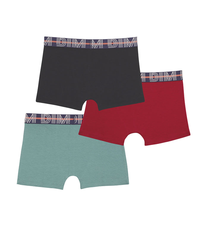 Dim Lot De 3 Boxers Garçon En Coton Stretch Rouge Bleu Vert EcoDim Classic