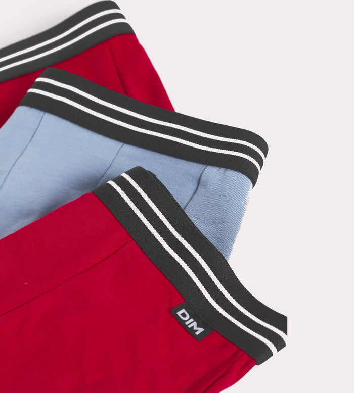 Dim Lot De 3 Boxers Garçon En Coton Stretch Rouge Bleu Ecodim