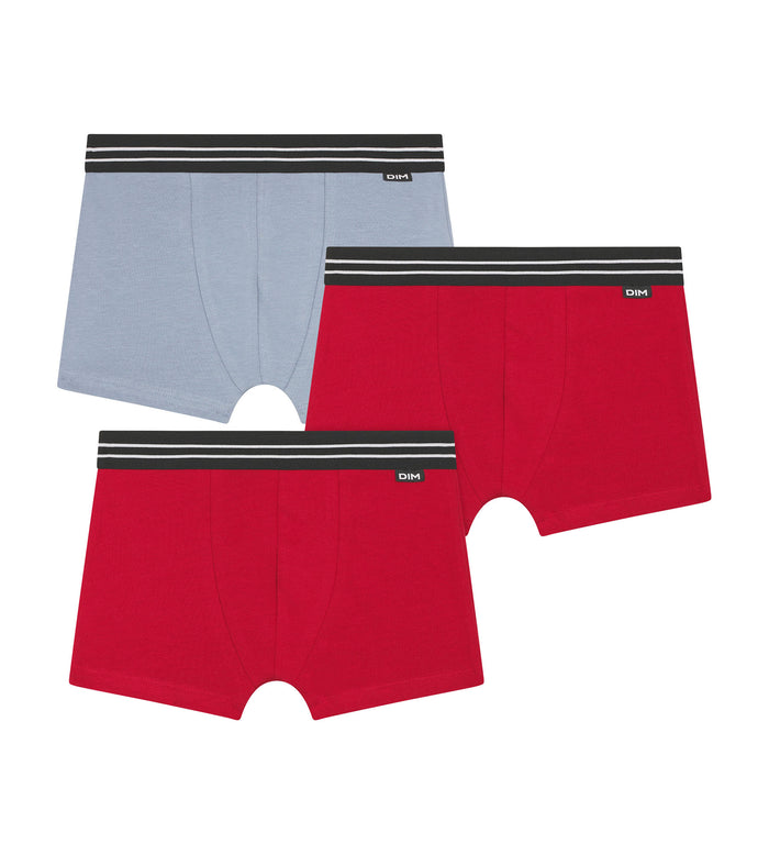 dim Lot de 3 boxers garçon en coton stretch Rouge Bleu Ecodim