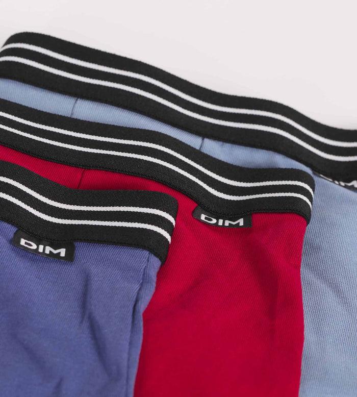 Dim Lot De 3 Boxers Garçon En Coton Stretch Rouge Carmin Bleu Ecodim