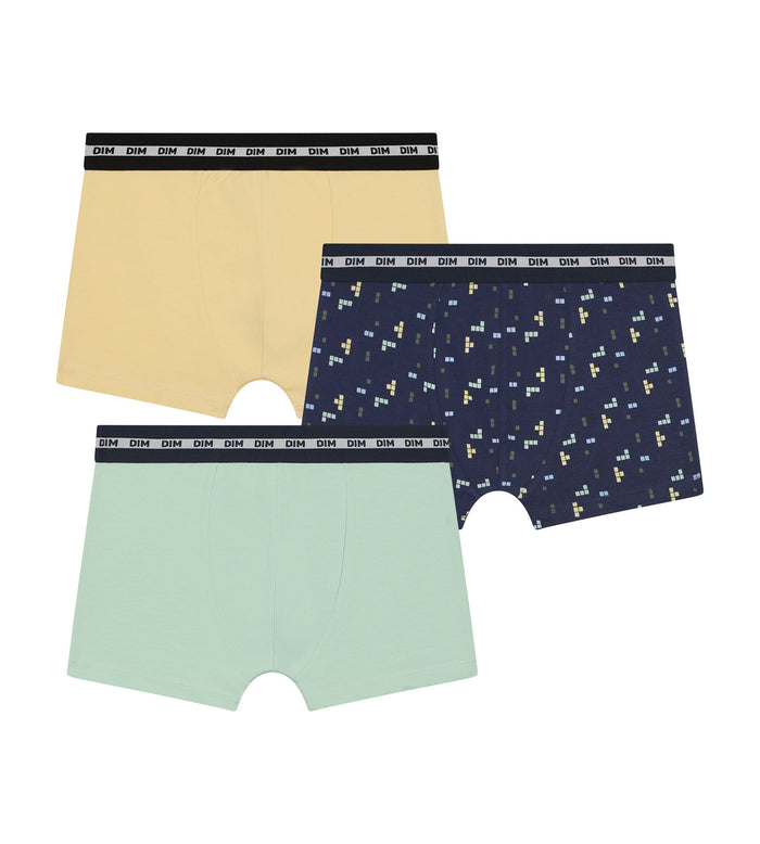 dim Lot de 3 boxers garçon motif pixel Bleu Jaune Coton Stretch Fashion