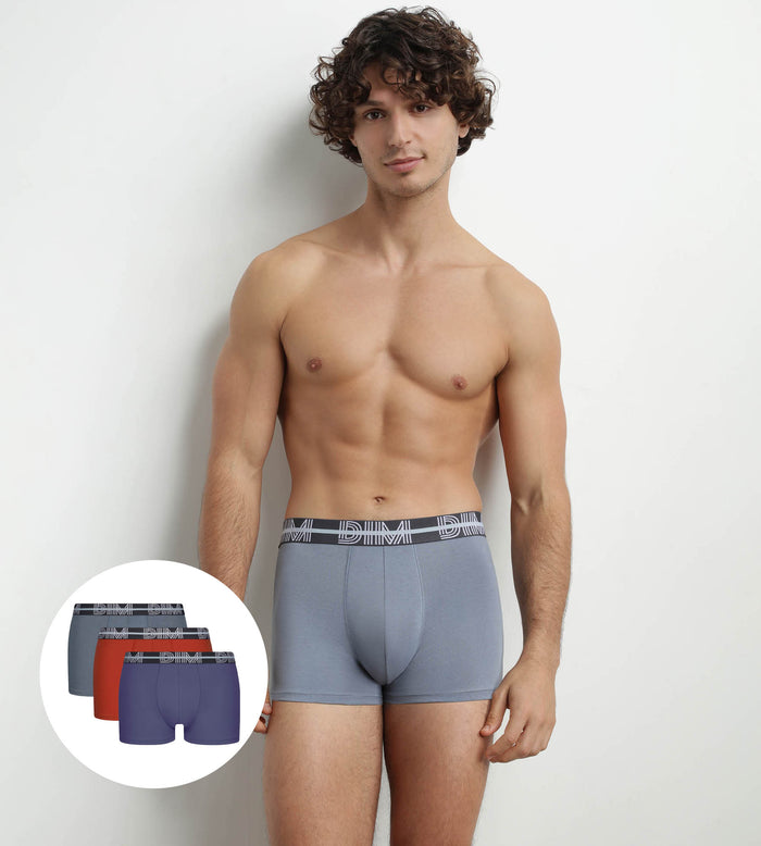 dim Lot de 3 boxers homme à ceinture 3D Bleu Rouge Gris Dim Powerful