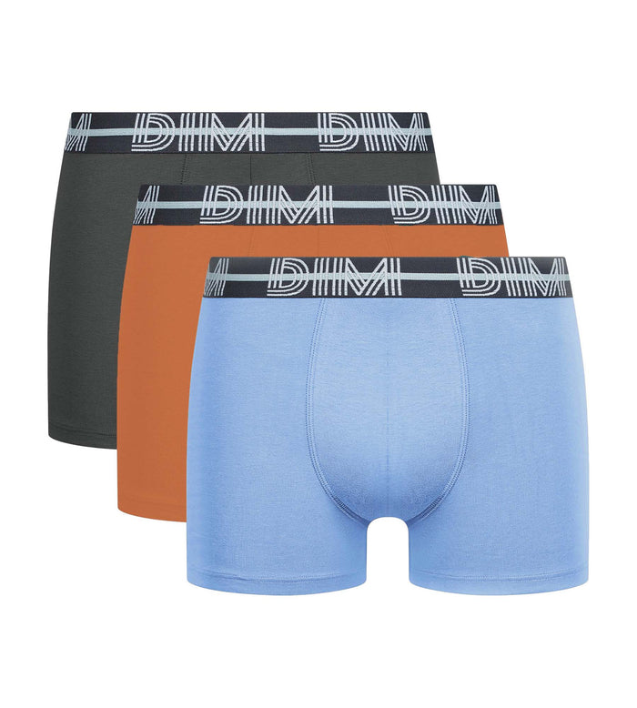Dim Lot De 3 Boxers Homme à Ceinture 3D Gris Bleu Orange Dim Powerful