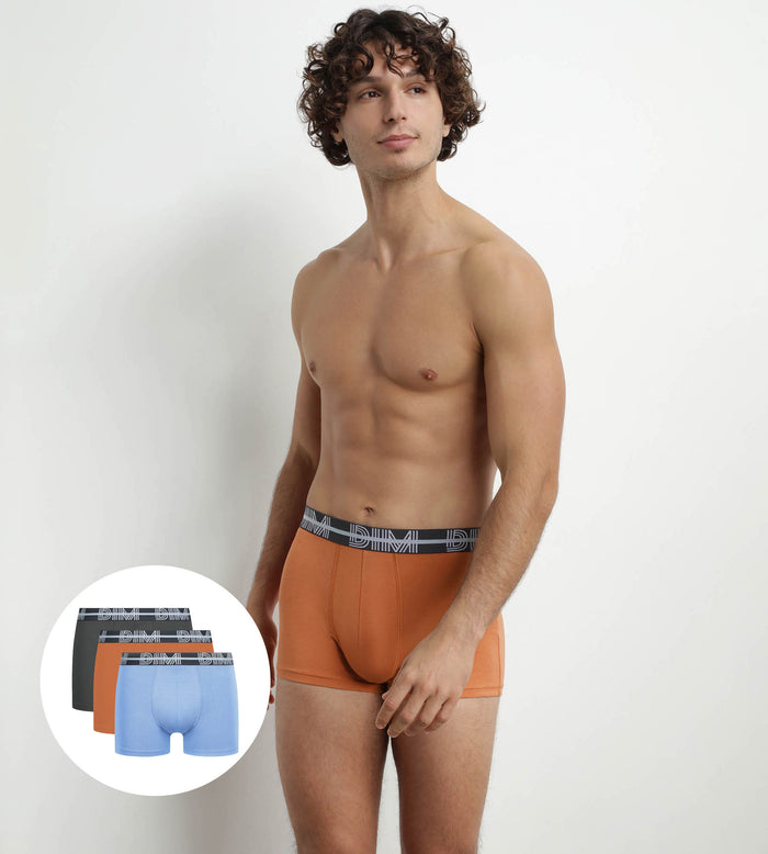 dim Lot de 3 boxers homme à ceinture 3D Gris Bleu Orange Dim Powerful