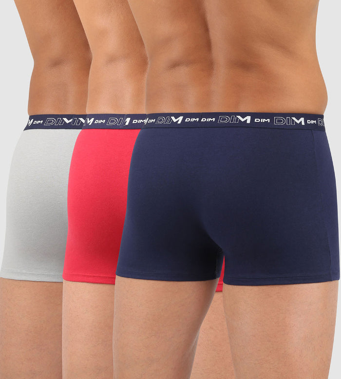 Dim Lot De 3 Boxers Homme Bleu Denim Rouge Topaze Acier Coton Stretch