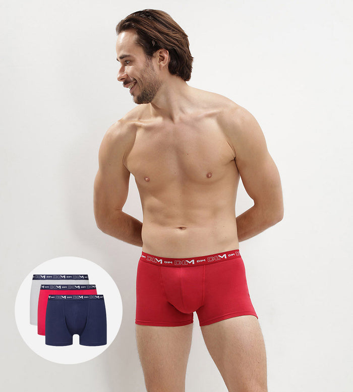 dim Lot de 3 boxers homme bleu denim rouge topaze acier Coton Stretch