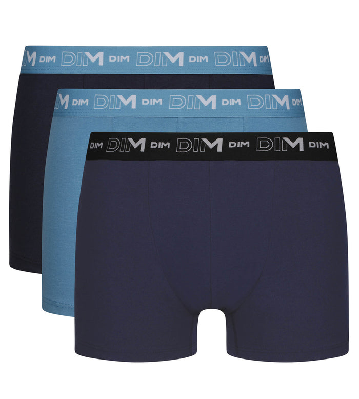 Dim Lot De 3 Boxers Homme Bleu Riviera Denim Noir Dim Coton Stretch