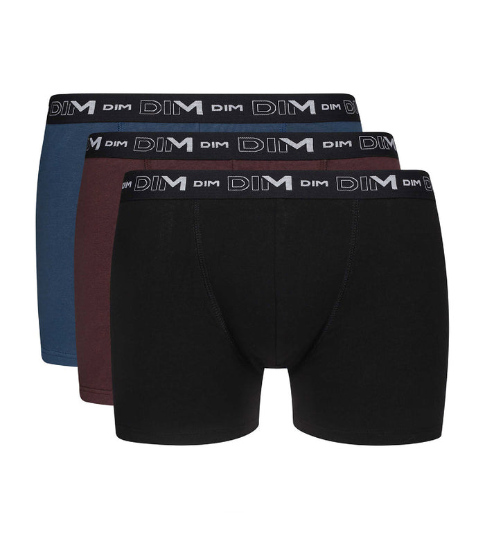 Dim Lot De 3 Boxers Homme Ceinture Graphique Noir Brun Fauve Coton Stretch