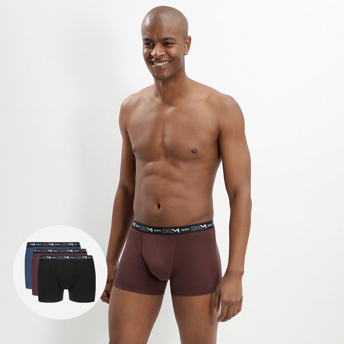 dim Lot de 3 boxers homme ceinture graphique Noir Brun Fauve Coton Stretch