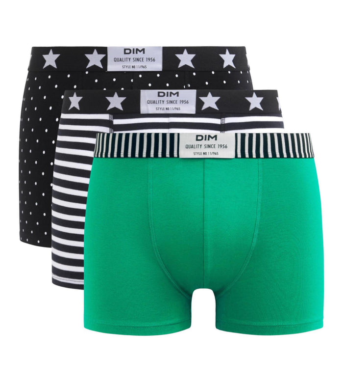 Dim Lot De 3 Boxers Homme Coton Stretch à Imprimés Pois Rayures Dim Vibes