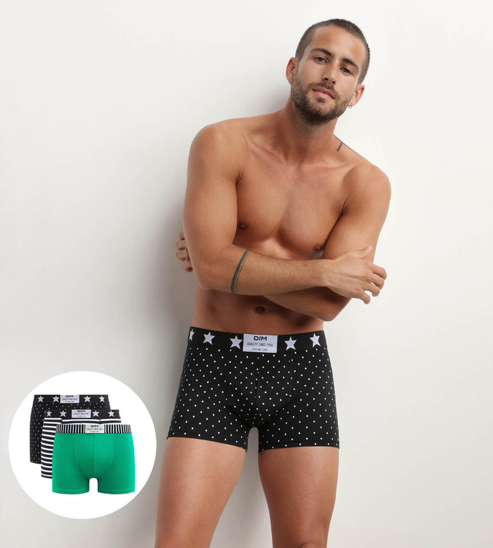 dim Lot de 3 boxers homme coton stretch à imprimés pois rayures Dim Vibes