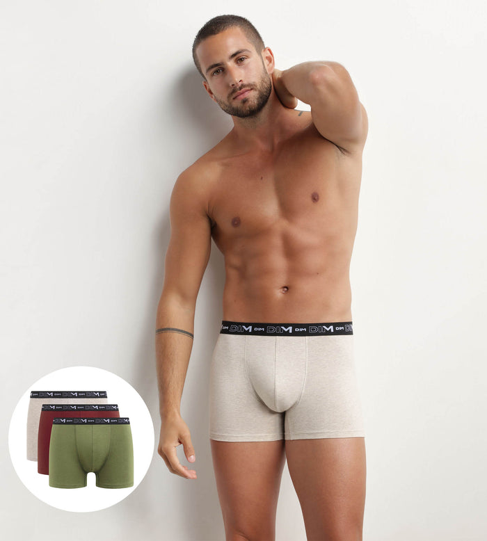 dim Lot de 3 boxers homme Crème Rouge Kaki Dim Coton Stretch