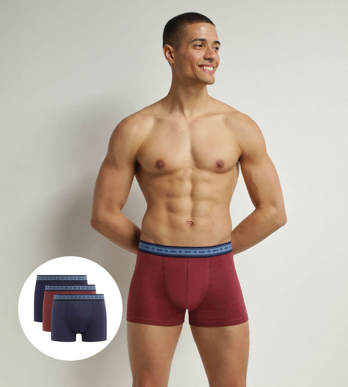 dim Lot de 3 boxers homme en coton bio Bleu Rouge Denim Dim Good