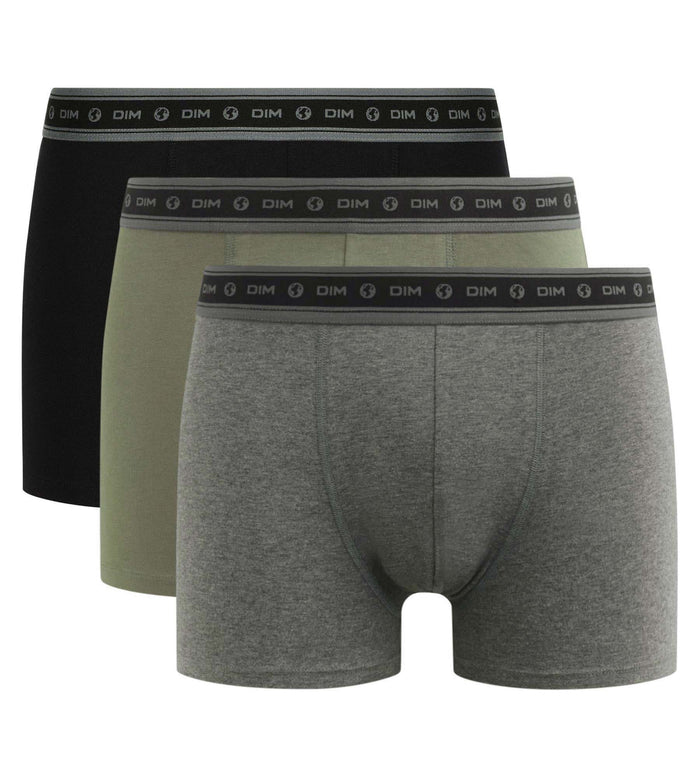Dim Lot De 3 Boxers Homme En Coton Bio Noir Charbon Vert Dim Good