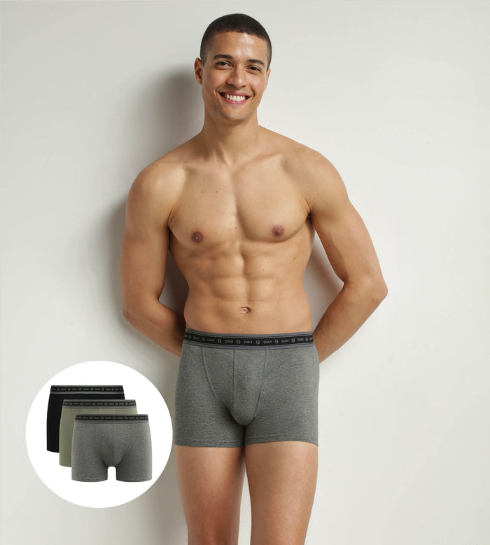 dim Lot de 3 boxers homme en coton bio Noir Charbon Vert Dim Good