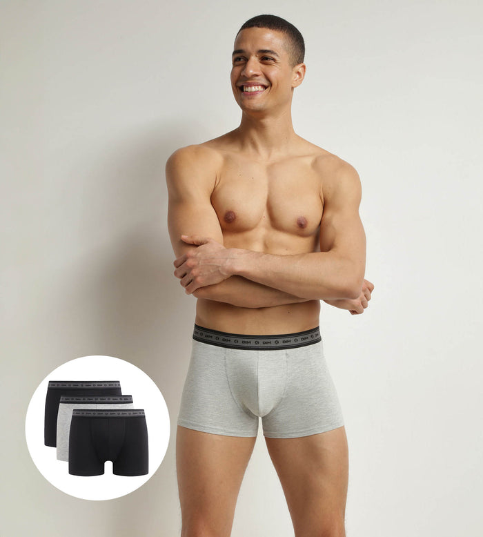 dim Lot de 3 boxers homme en coton bio Noir Gris Dim Good