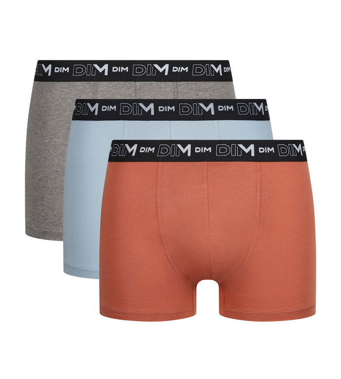 Dim Lot De 3 Boxers Homme Marron Bleu Rouge Dim Coton Stretch