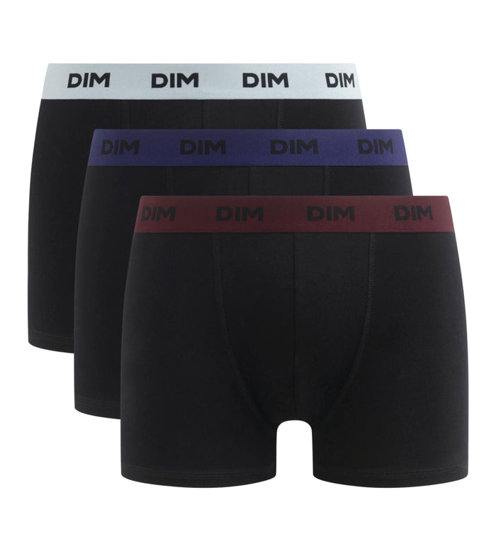 Dim Lot De 3 Boxers Homme Noir Ceinture Colorée Raisin Mix & Colors