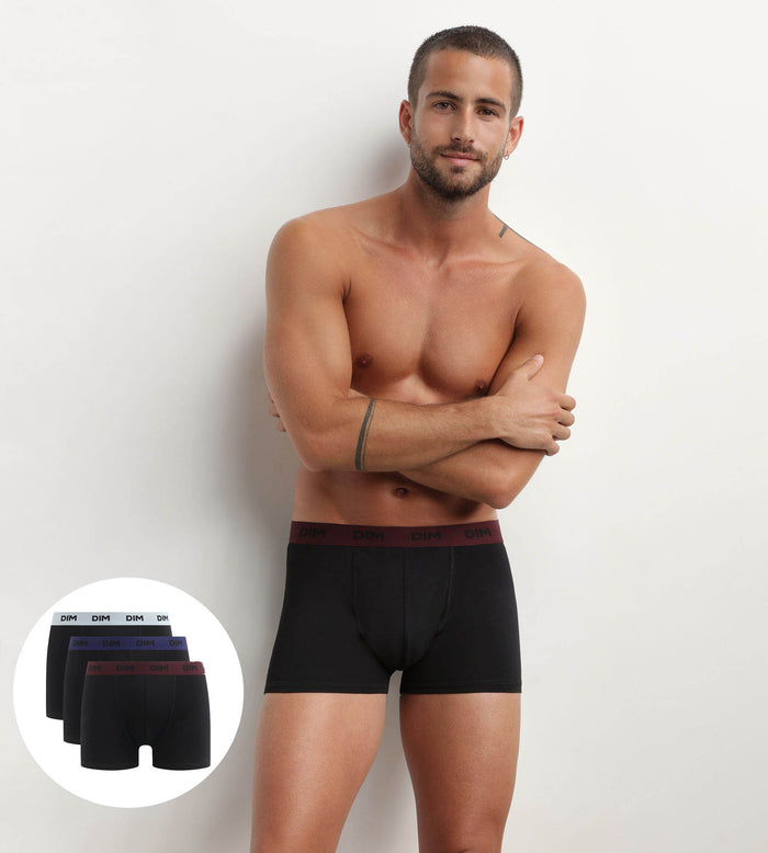 dim Lot de 3 boxers homme noir ceinture colorée Raisin Mix & Colors