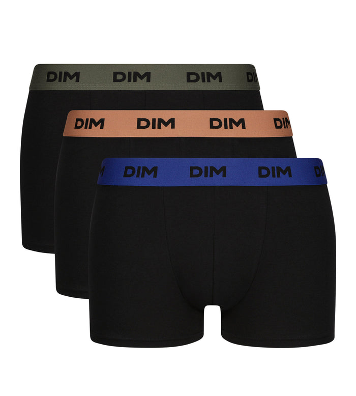 Dim Lot De 3 Boxers Homme Noir Coton Stretch Noisette Vert Mix & Colors