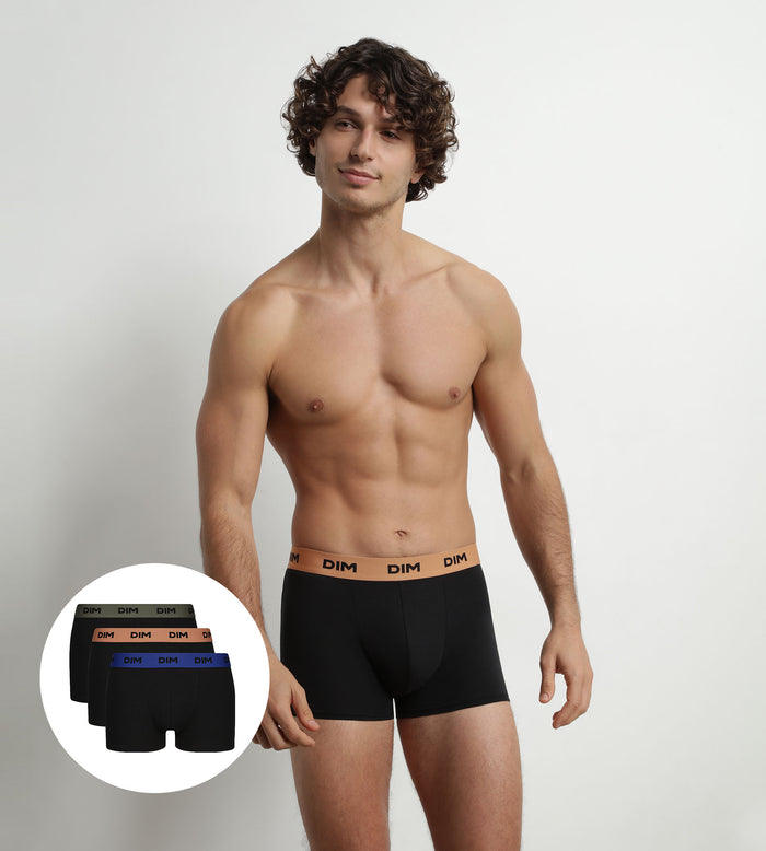 dim Lot de 3 boxers homme Noir coton stretch Noisette Vert Mix & Colors