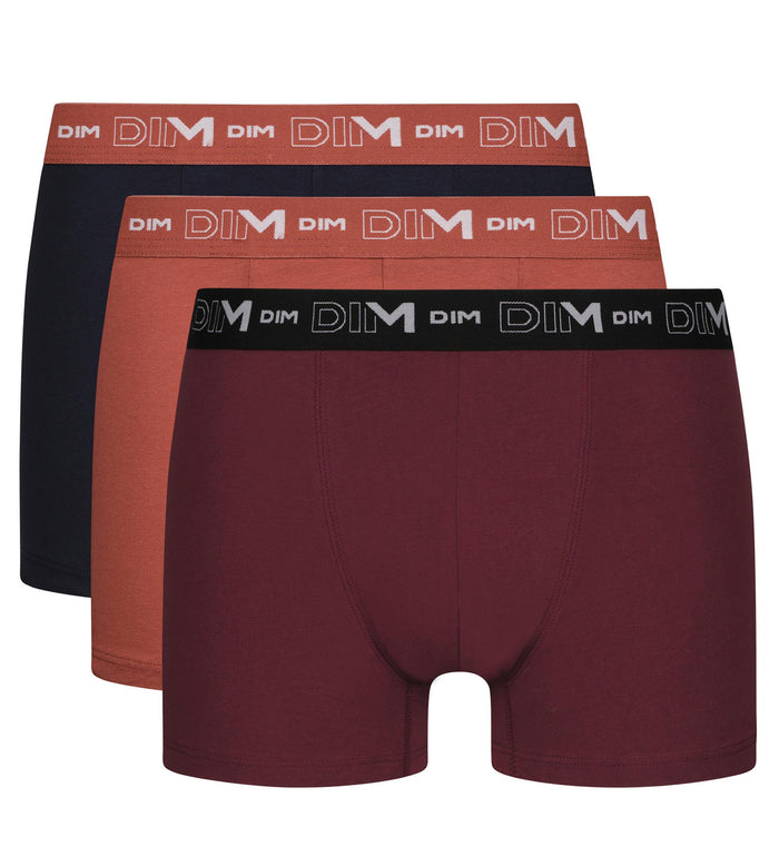 Dim Lot De 3 Boxers Homme Noir Marron Terracotta Chiné Dim Coton Stretch