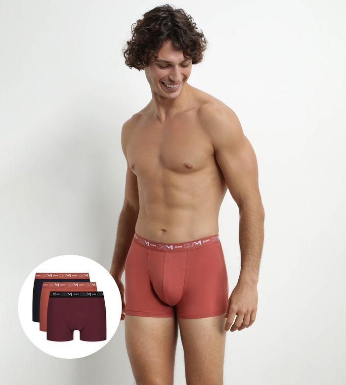 dim Lot de 3 boxers homme Noir Marron Terracotta Chiné Dim Coton Stretch