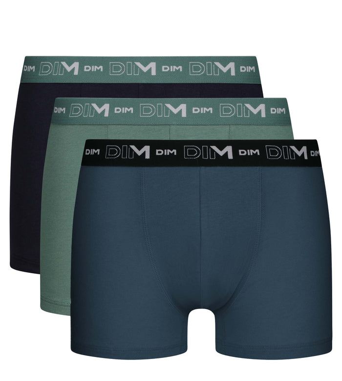 Dim Lot De 3 Boxers Homme Noir Vert Bleu Dim Coton Stretch